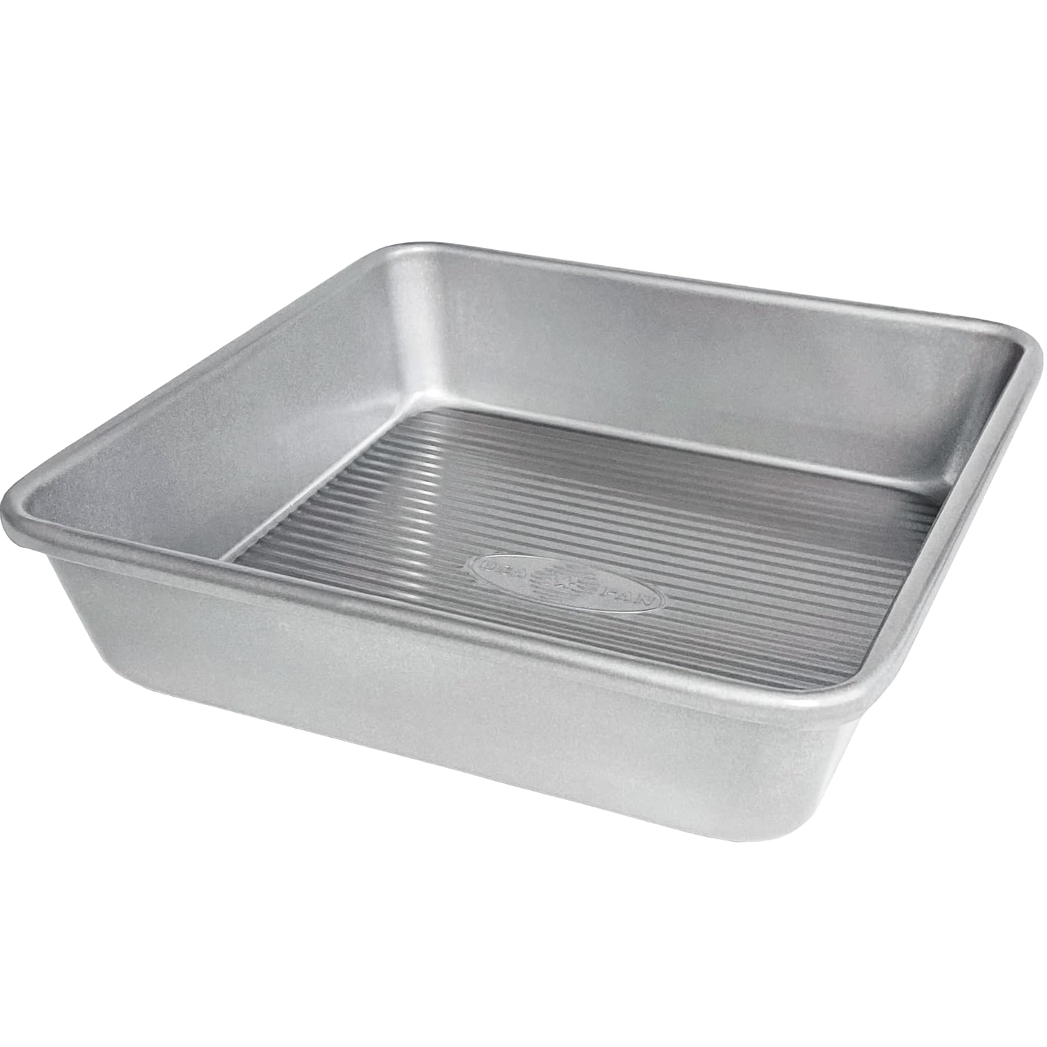 Square silver nonstick cake pan with ridged base for even baking in kitchenware and bakeware collections