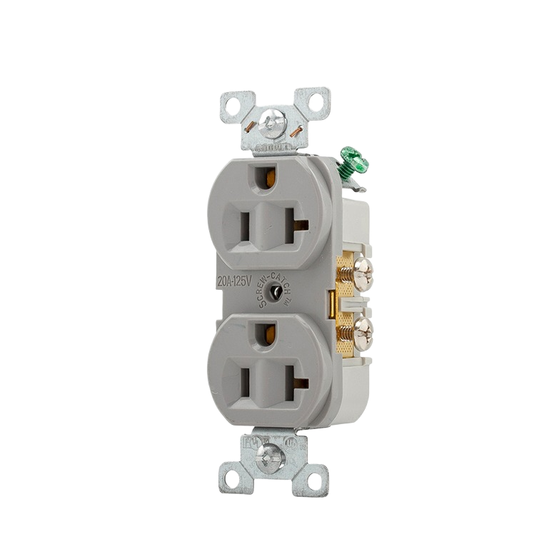 Commercial grade gray duplex receptacle with side wiring for electrical boxes and home improvement use under $50