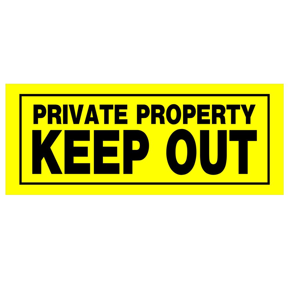 Yellow and black private property keep out sign made from durable plastic for home improvement and hardware use under $50.