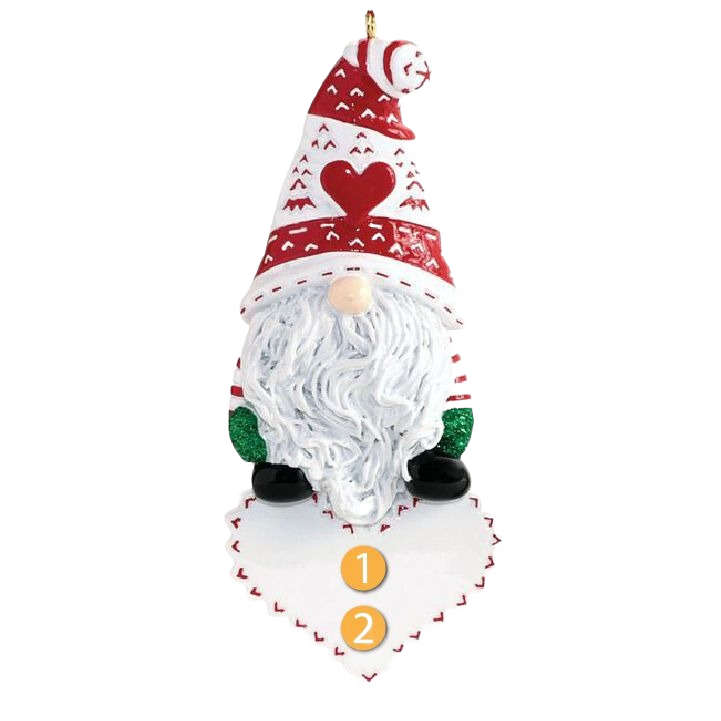 Christmas gnome ornament with red and white hat, long white beard, and green mittens for holiday tree decoration under $50