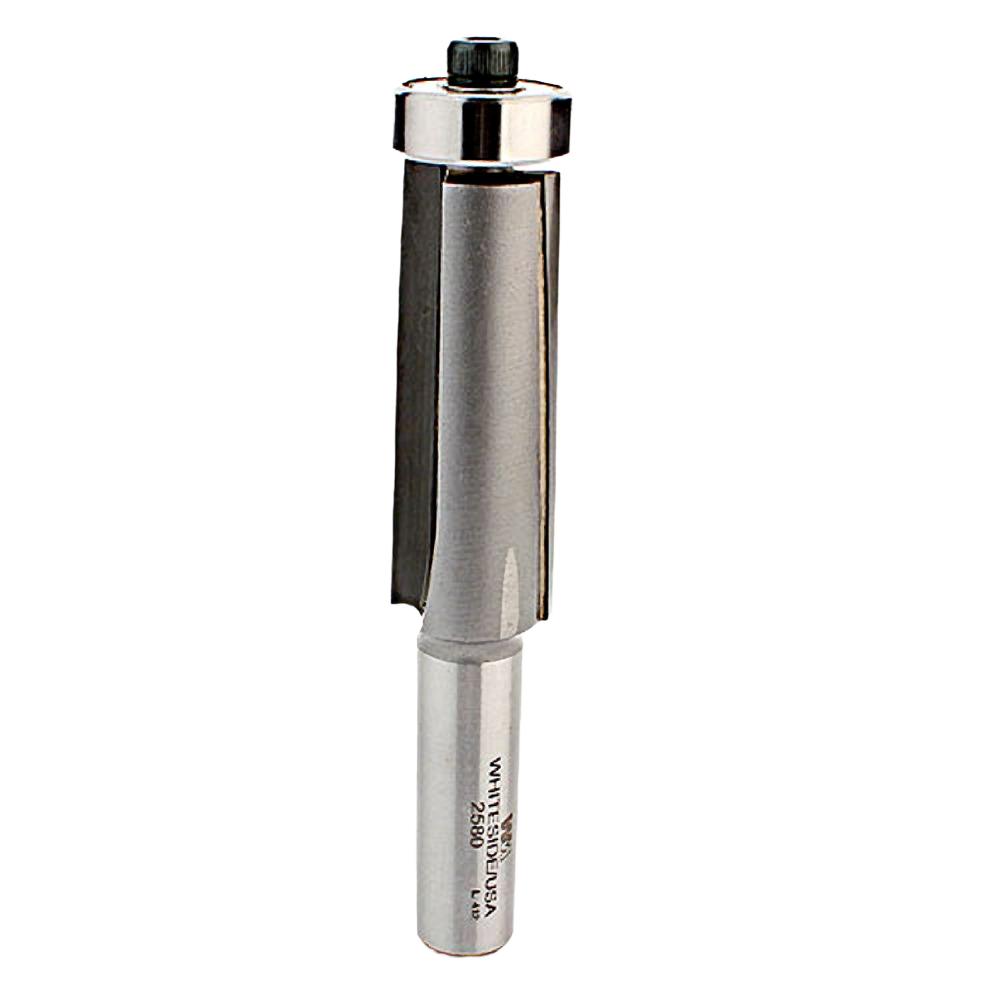 Downshear flush trim router bit in stainless steel, designed for precision trimming in tool accessories and home improvement.