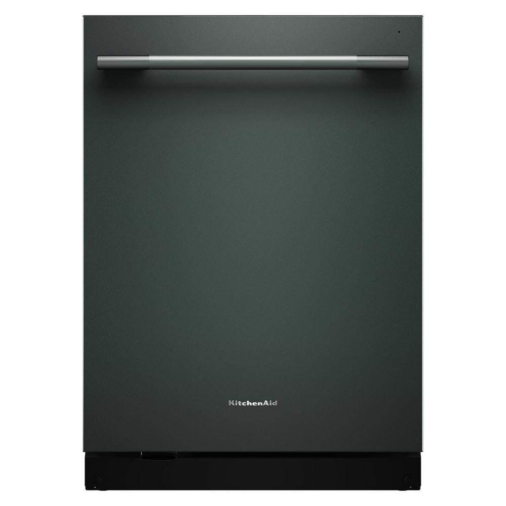 Built-in dishwasher in black with a stainless steel towel bar handle and minimalist front, part of Dishwashers and Kitchen & Kitchenware collections.