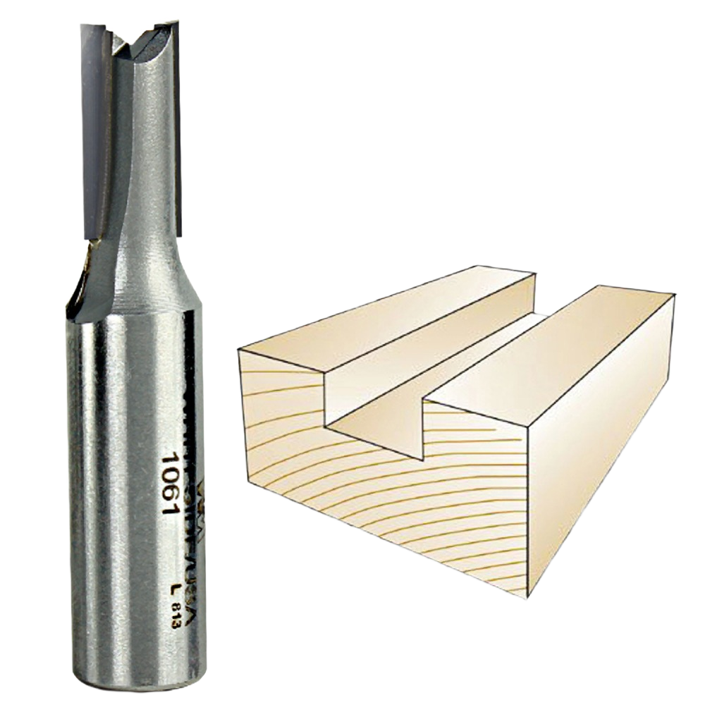 Carbide straight router bit with 1/2 inch shank for clean grooves in wood, ideal for tools and home improvement projects