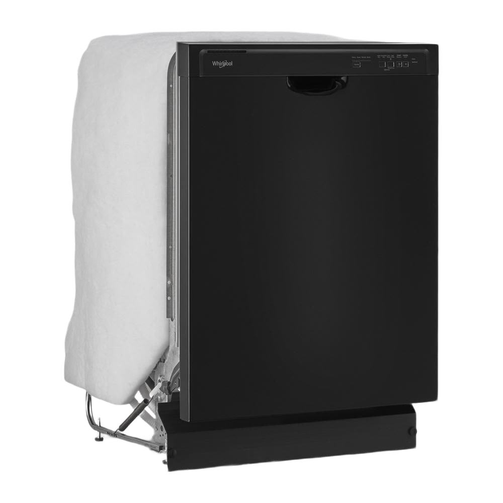 Front view of a black Whirlpool dishwasher with control panel in Dishwashers and Kitchen & Kitchenware collections