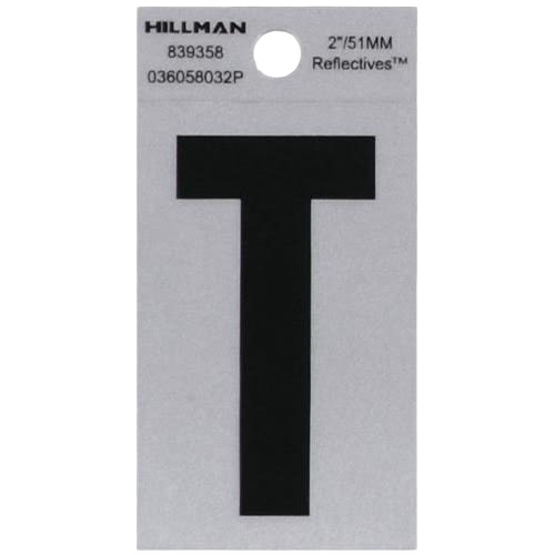 2-inch black and silver reflective Mylar letter T sticker for home improvement and tool labeling projects