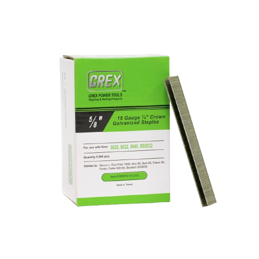 Box of 18 gauge galvanized staples with a strip of collated fasteners for hardware and home improvement tools collections