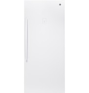Tall white upright freezer with lockable door and recessed handle, part of freezers and kitchen appliances collection