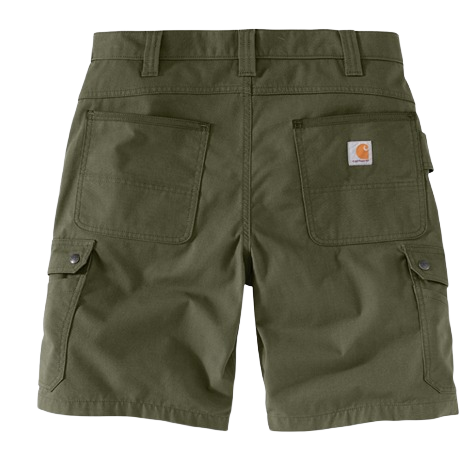 Men’s olive green ripstop cargo shorts with relaxed fit, multiple pockets, and durable fabric for outdoor and workwear use