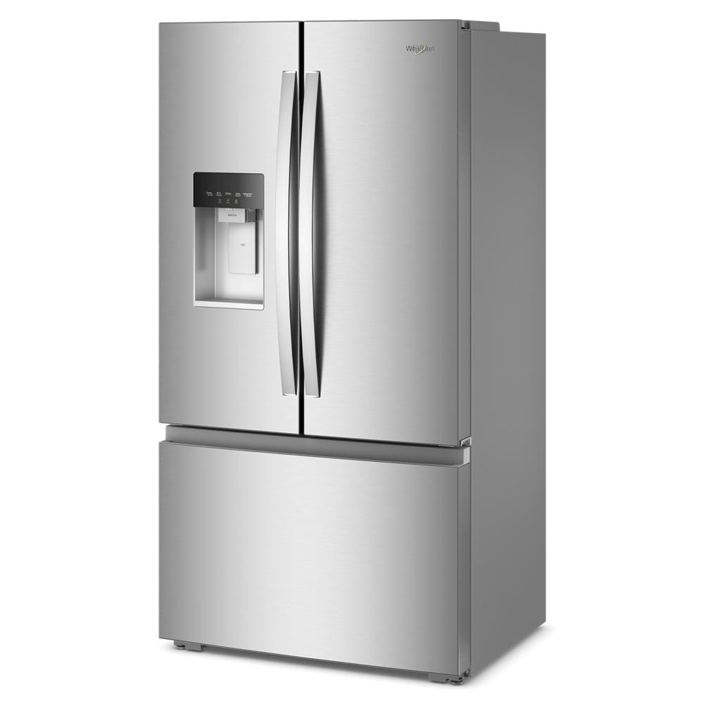 Stainless steel French door refrigerator with in-door water and ice dispenser, part of refrigerators at Hartville Hardware