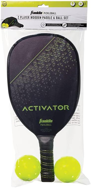 Franklin Sports Activator wooden pickleball paddle set with two bright yellow balls for outdoor games under $50 collection