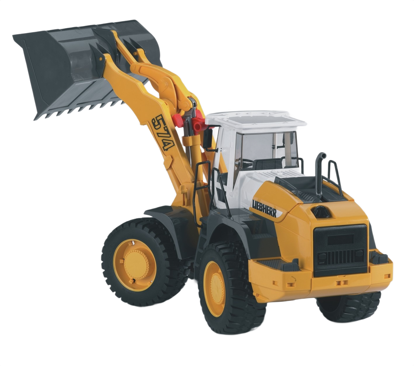 Yellow and gray articulated loader toy with large tilting shovel in Vehicles & Remote Controlled Toys and Bruder Toys collections