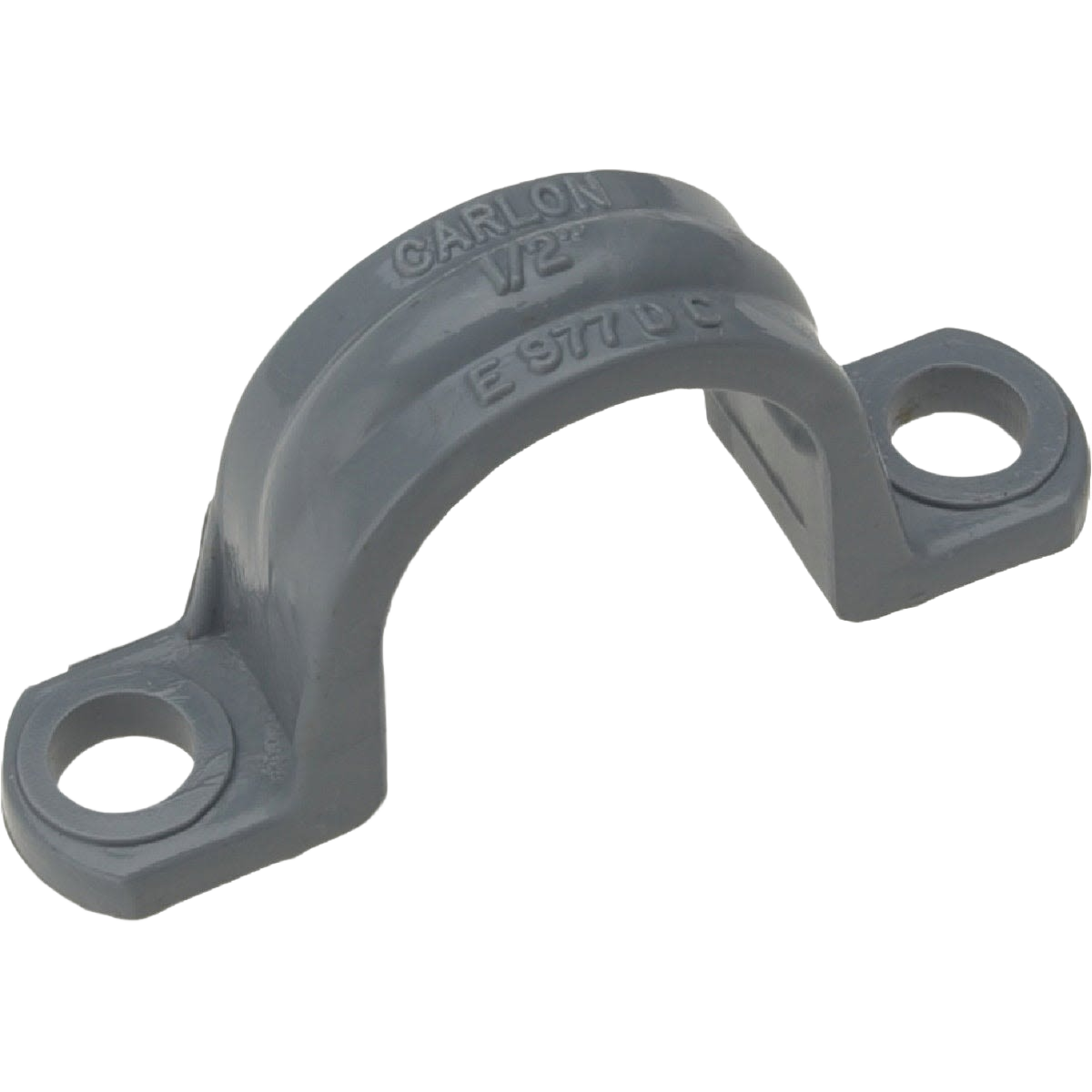 Gray PVC 1-inch two-hole conduit strap for securing electrical fittings in home improvement and electrical tool collections