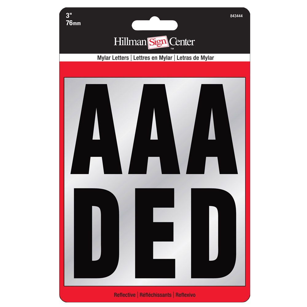 Black block reflective letters on silver Mylar sheet for clear, durable labeling in hardware and home improvement tools collections