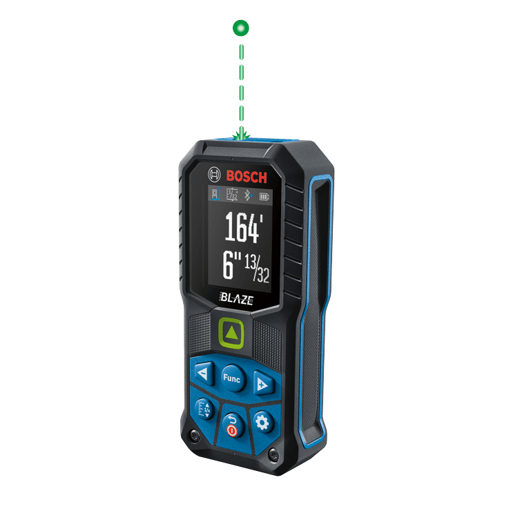Compact Bosch green-beam laser measure for accurate distance reading in home improvement and woodworking tools collection