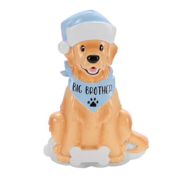 Cute dog ornament wearing blue hat and bandana with "Big Brother" text, festive Christmas decoration under $50