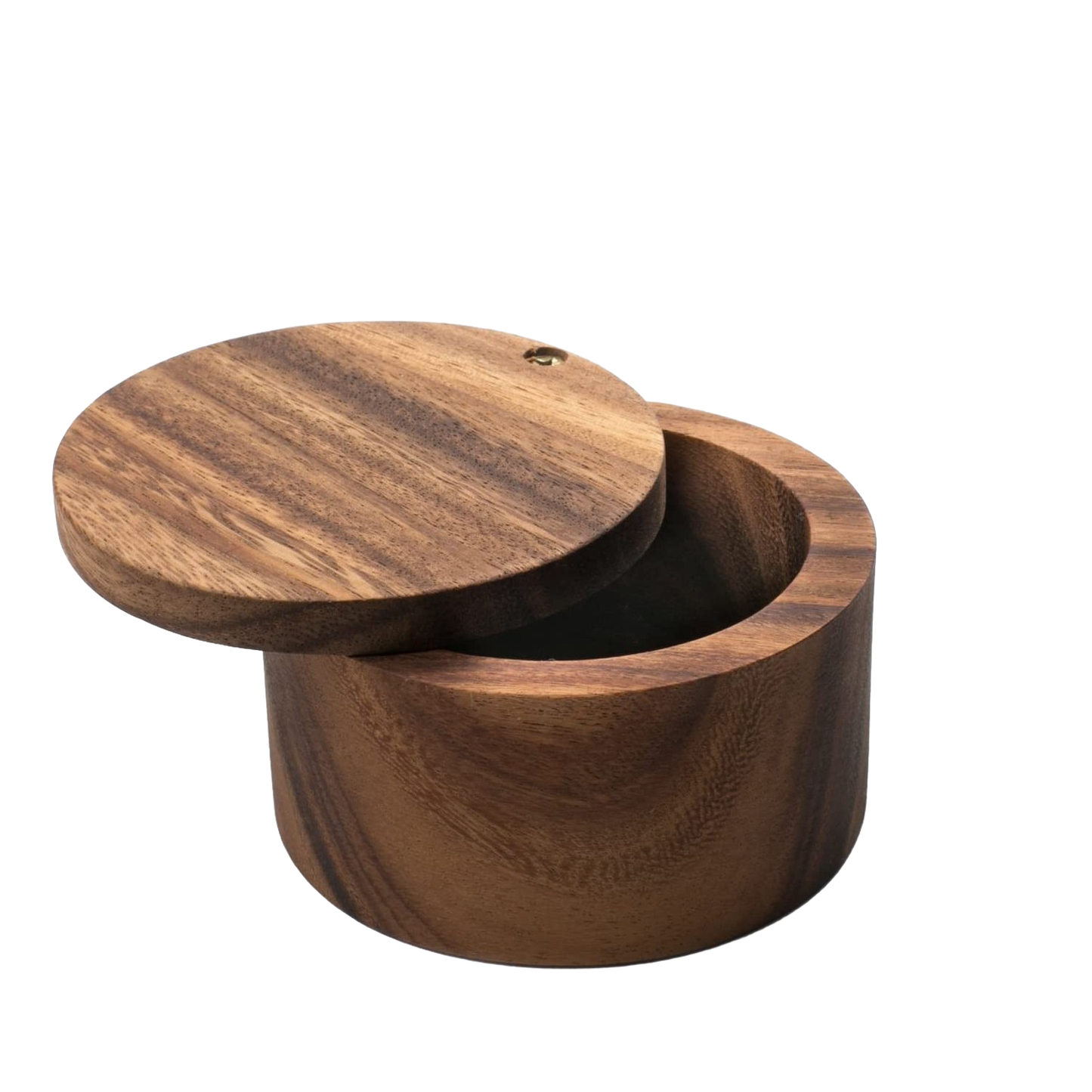 Round wooden salt cellar made of acacia with removable lid for kitchen utensils under $50 collection