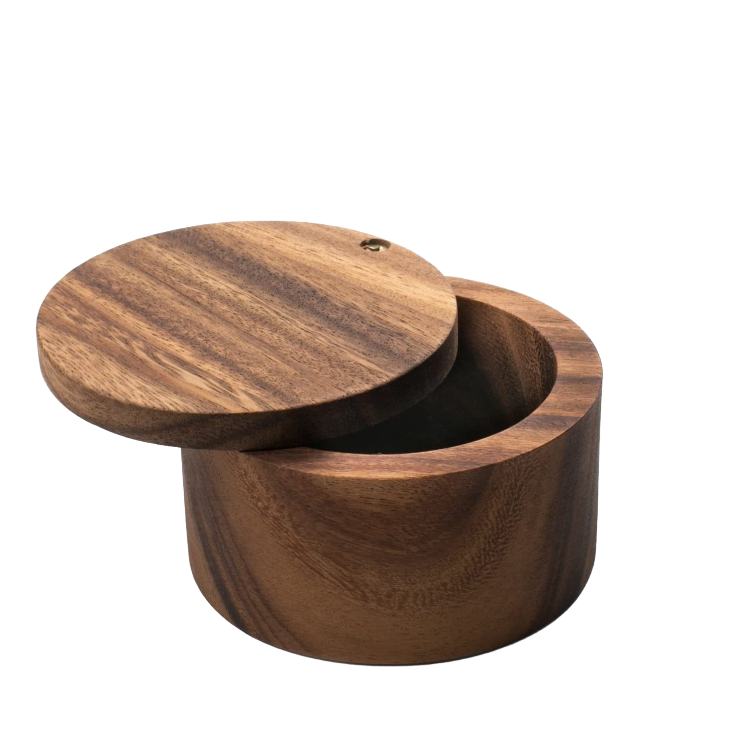 Round wooden salt cellar made of acacia with removable lid for kitchen utensils under $50 collection