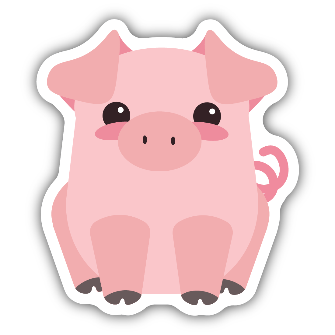Cute pink pig illustration sticker with curled tail and simple facial features in playful design