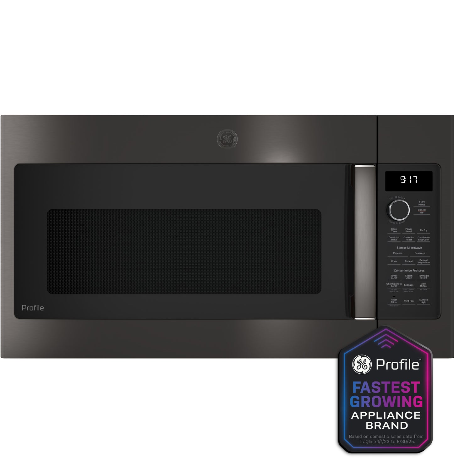 Black over-the-range convection microwave oven with digital display and control panel in Microwaves and Appliances collections
