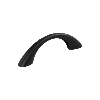 Matte black Amerock cabinet pull with sleek curved design for hardware and furniture accessories collections