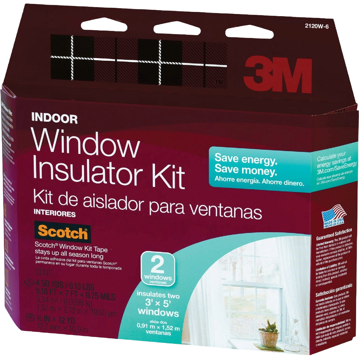 3M indoor window insulation kit with Scotch tape, designed to insulate two windows for energy savings in hardware tools collections