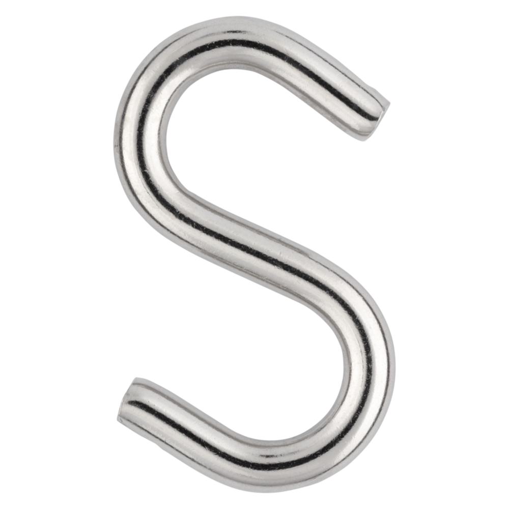 Stainless steel heavy-duty open S hook for hanging and securing in hardware, fasteners, and clips under $50 collections