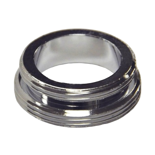 Chrome male aerator adapter with dual threaded ends for faucet repair and plumbing parts collections