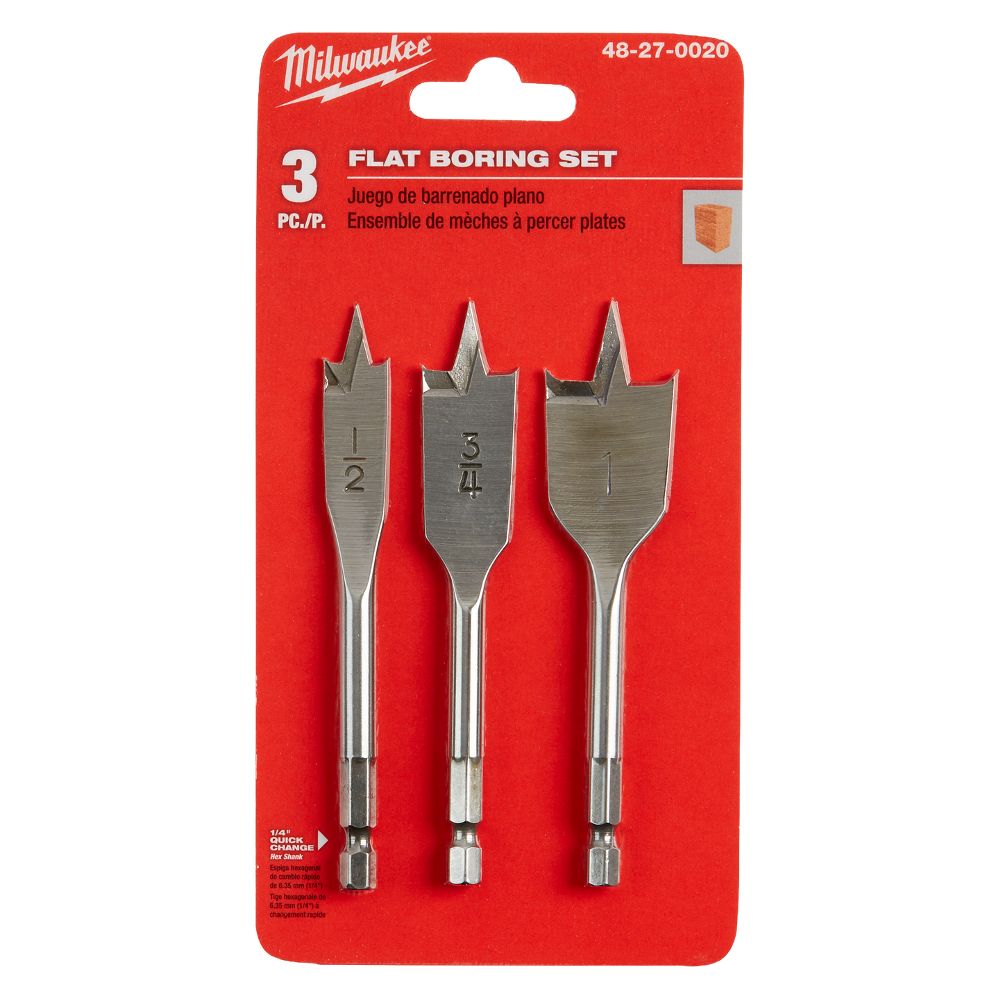 Milwaukee 3PC Stubby Flat Boring Set