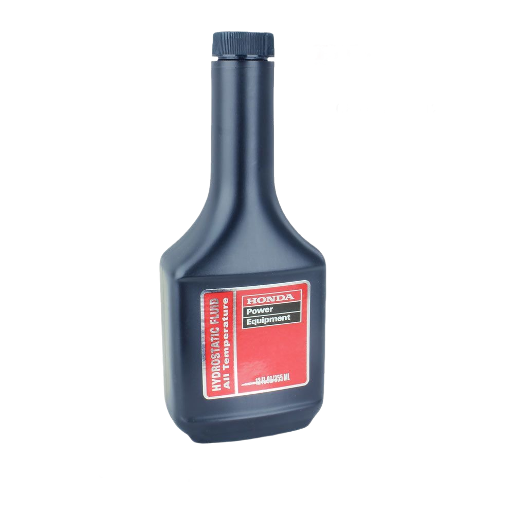 Black plastic bottle of Honda hydrostatic fluid for power equipment, suitable for parts and lubricants under $50.