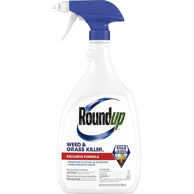 White 24 oz spray bottle with blue trigger for weed and grass killer in lawn care and garden tools under $50