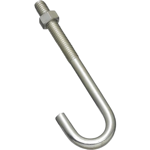 Zinc-plated J bolt with threaded shaft and hex nut, suitable for fasteners and home improvement hardware collections