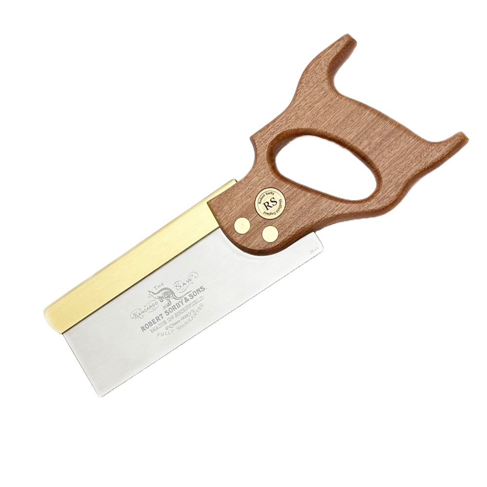 Compact crosscut dovetail saw with polished steel blade and ergonomic wooden handle for precise woodworking tasks