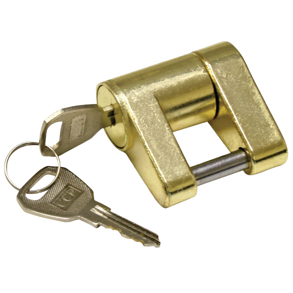 Solid cast metal latch coupler lock with two keys for trailer security in parts and home improvement collections