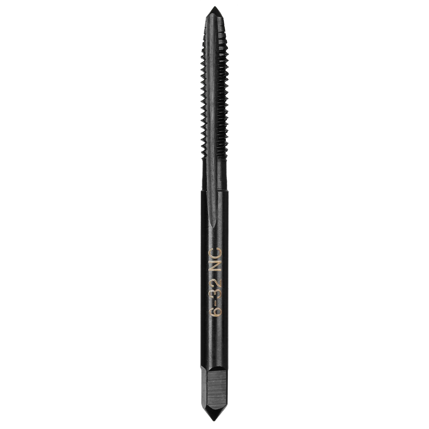 Black straight flute plug tap engraved with thread size for threading tasks in tools and home improvement projects