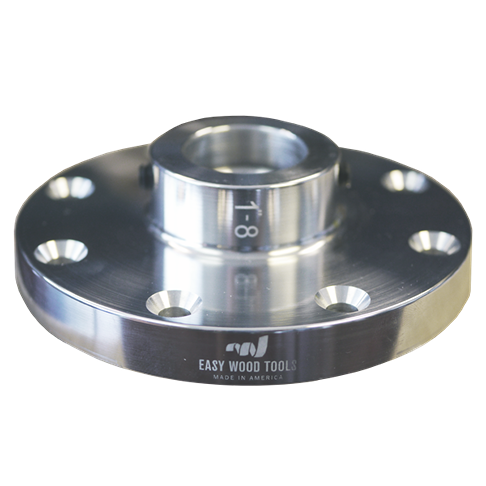 Metal turning face plate with multiple mounting holes and engraved easy wood tools branding for woodworking use