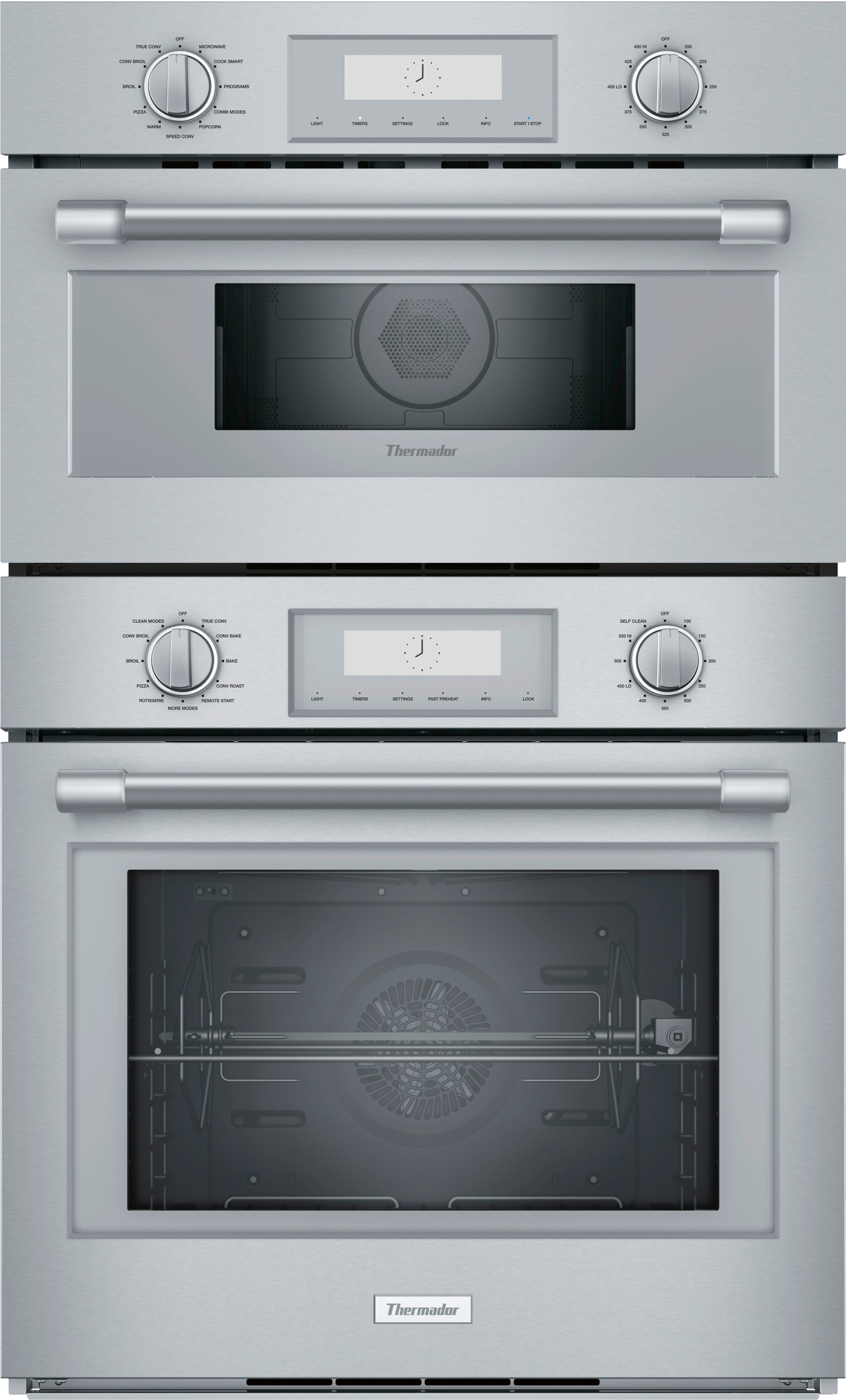 Professional stainless steel double built-in oven with speed oven and digital display from Thermador wall ovens collection