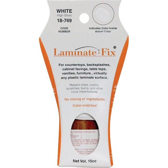 White high gloss laminate repair solution for fixing chips, scratches, and burns on countertops and plastic surfaces under $50
