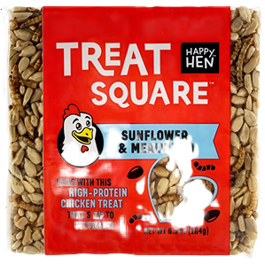 6.5 oz chicken treat square with sunflower seeds and mealworms for high-protein poultry snacks