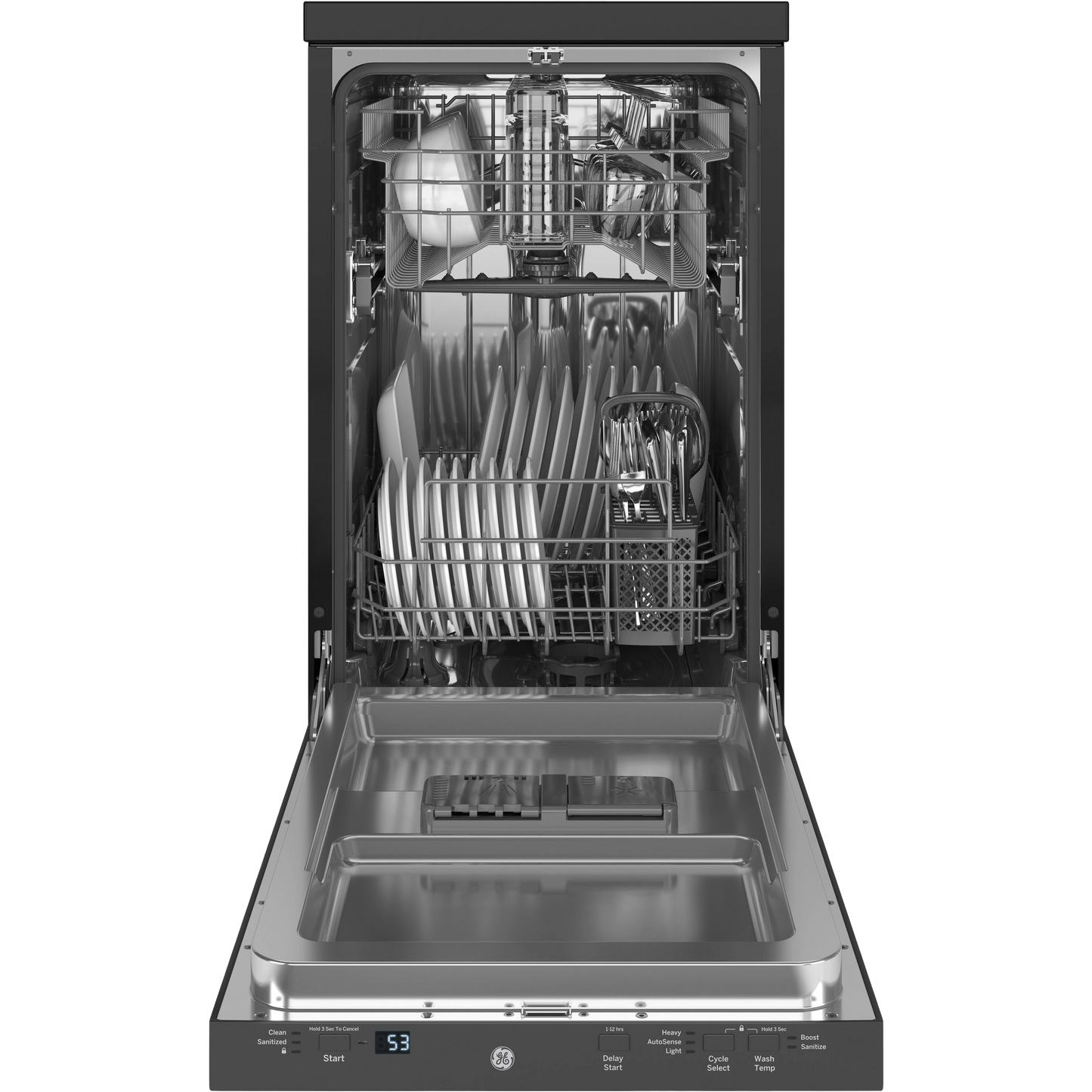 GE® ENERGY STAR® 18" Stainless Steel Interior Portable Dishwasher with Sanitize Cycle
