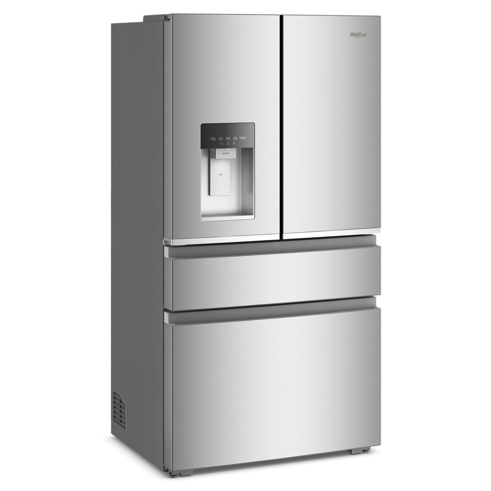 36-inch wide Whirlpool stainless steel true counter depth 4-door French door refrigerator with in-door water dispenser and dual lower drawers, part of Refrigerators and Kitchen & Kitchenware at Hartville Hardware.