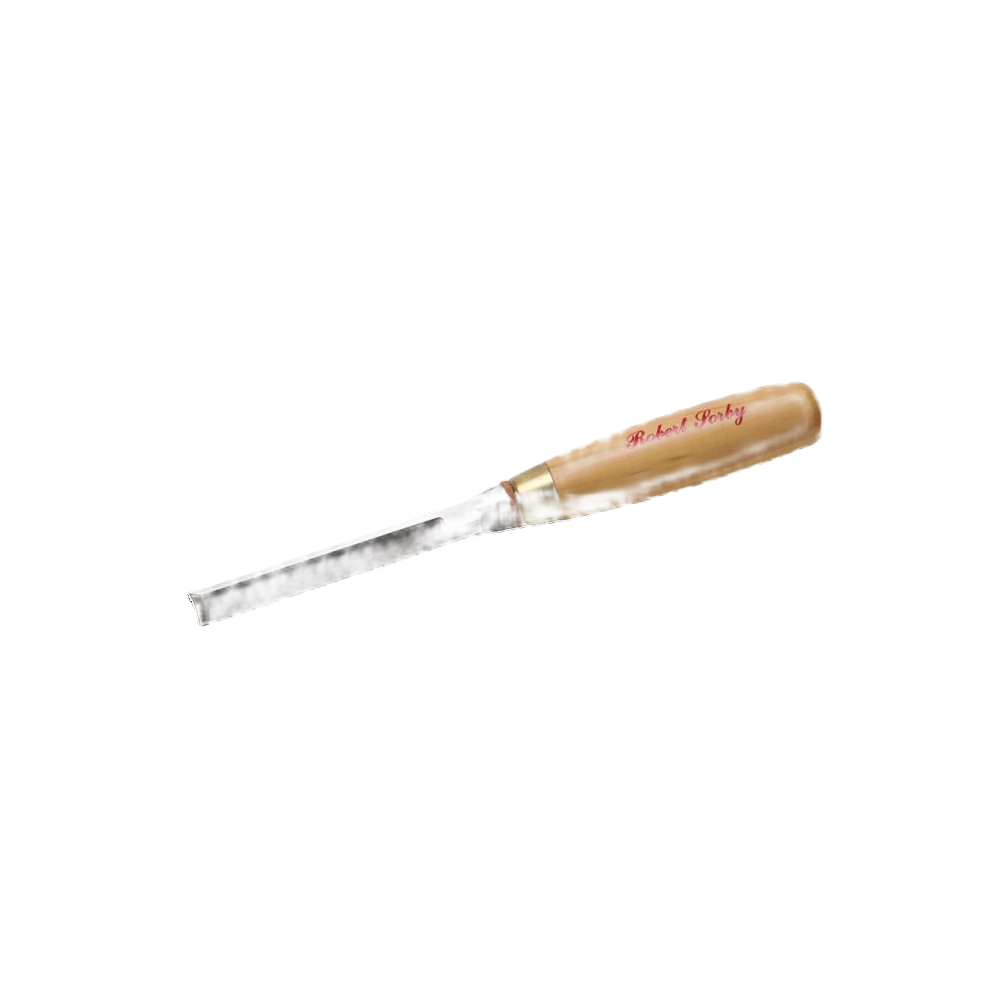 Wood carving corner chisel with polished steel blade and smooth wooden handle for precision woodworking tasks
