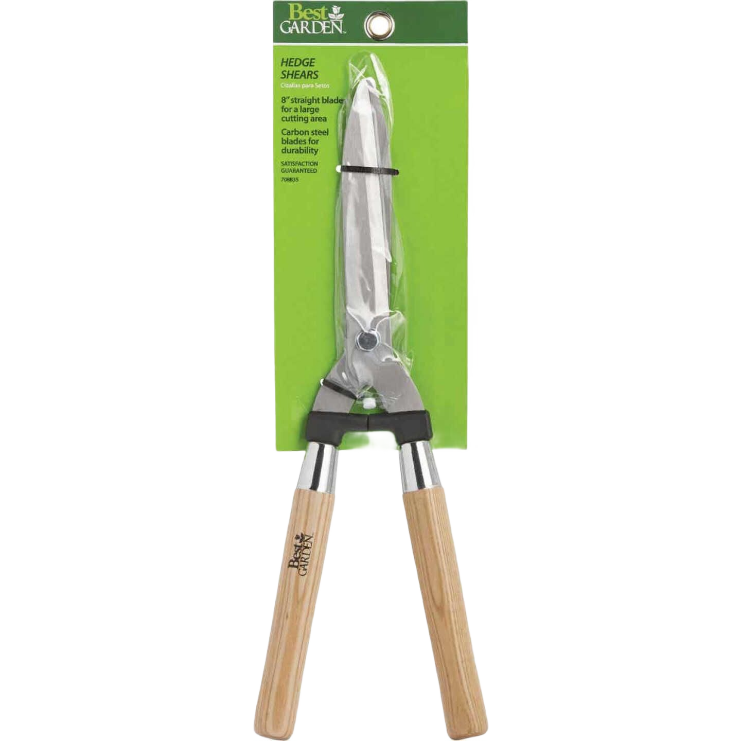 Garden hedge shear with 8-inch carbon steel blades and wooden handles for precise trimming in outdoor hand tools collection