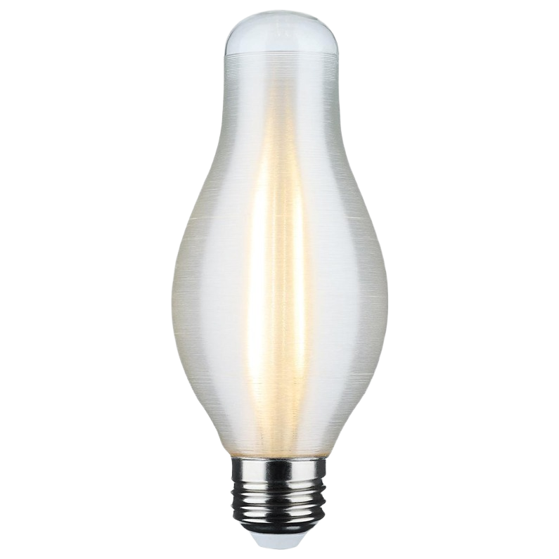 LED bulb with satin spun finish emitting natural light, ideal for lighting and ceiling fan applications in home improvement.