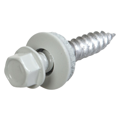 White painted head self-piercing sheeter screw with washer for fastening metal and wood in hardware and fasteners collection