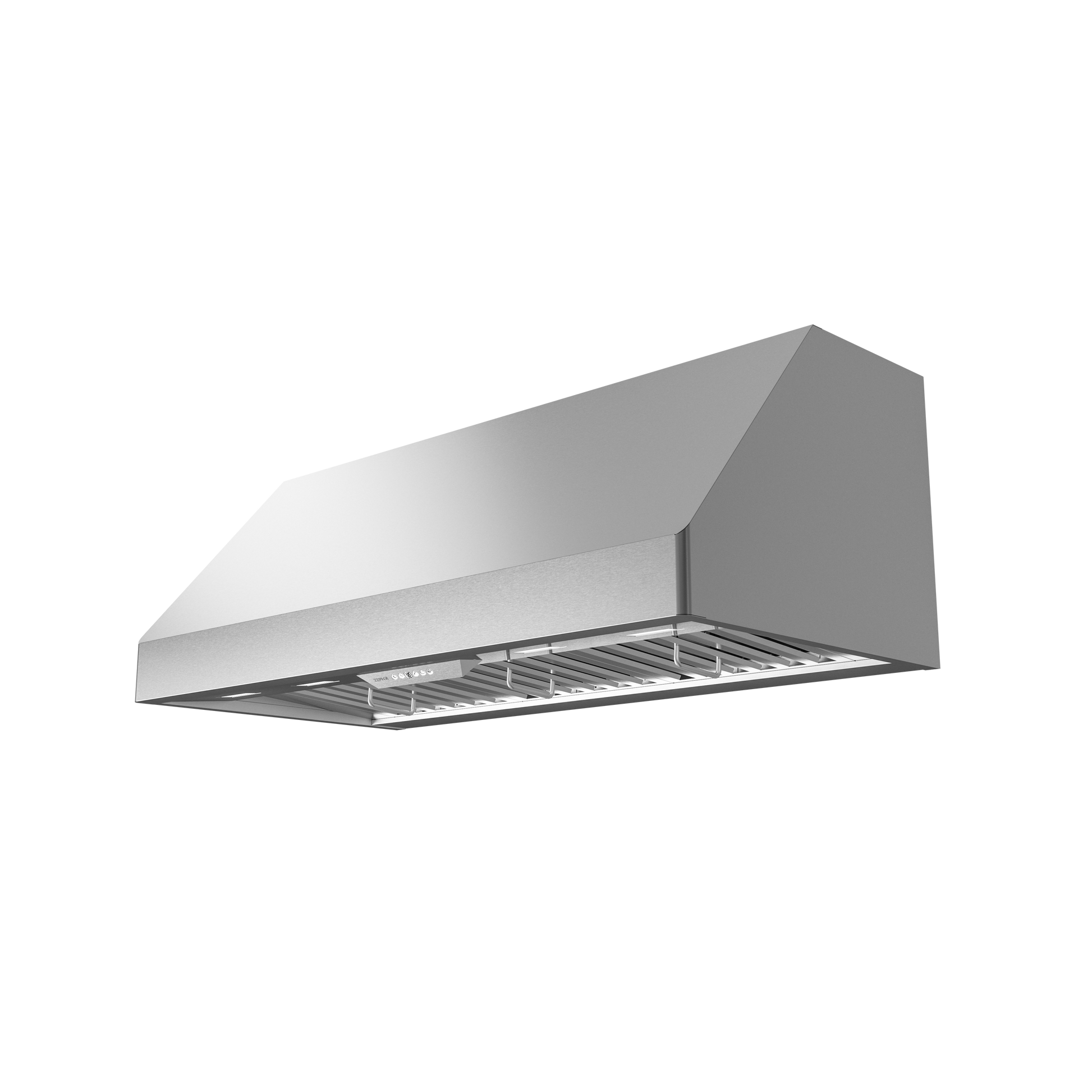 Modern stainless steel canopy hood with integrated LED lighting for kitchen ventilation and home improvement use