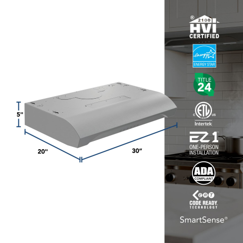 30" Under-Cabinet Range Hood, 490 MAX Blower CFM 1.1 Sones, 3 Speed