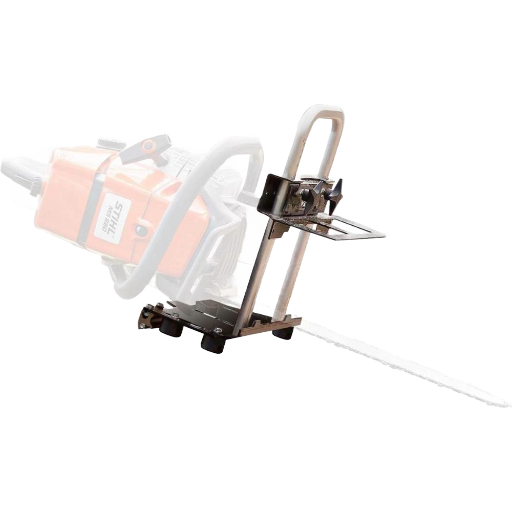 Black metal chainsawmill accessory frame with mounting brackets for woodworking and tool accessories collection