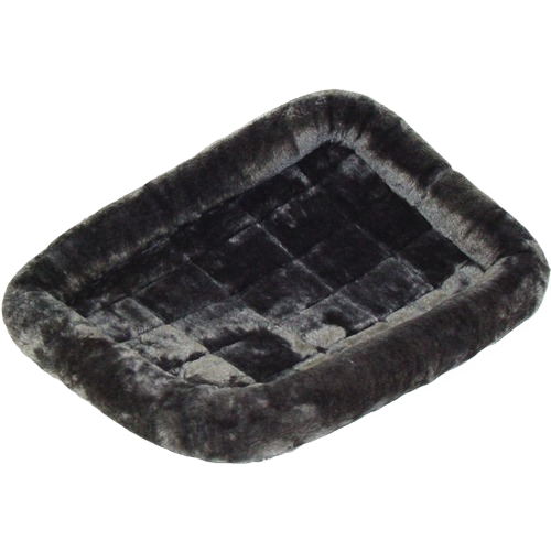 Dark gray sheepskin bed with plush cushioned sides designed for pet comfort and cozy rest spaces