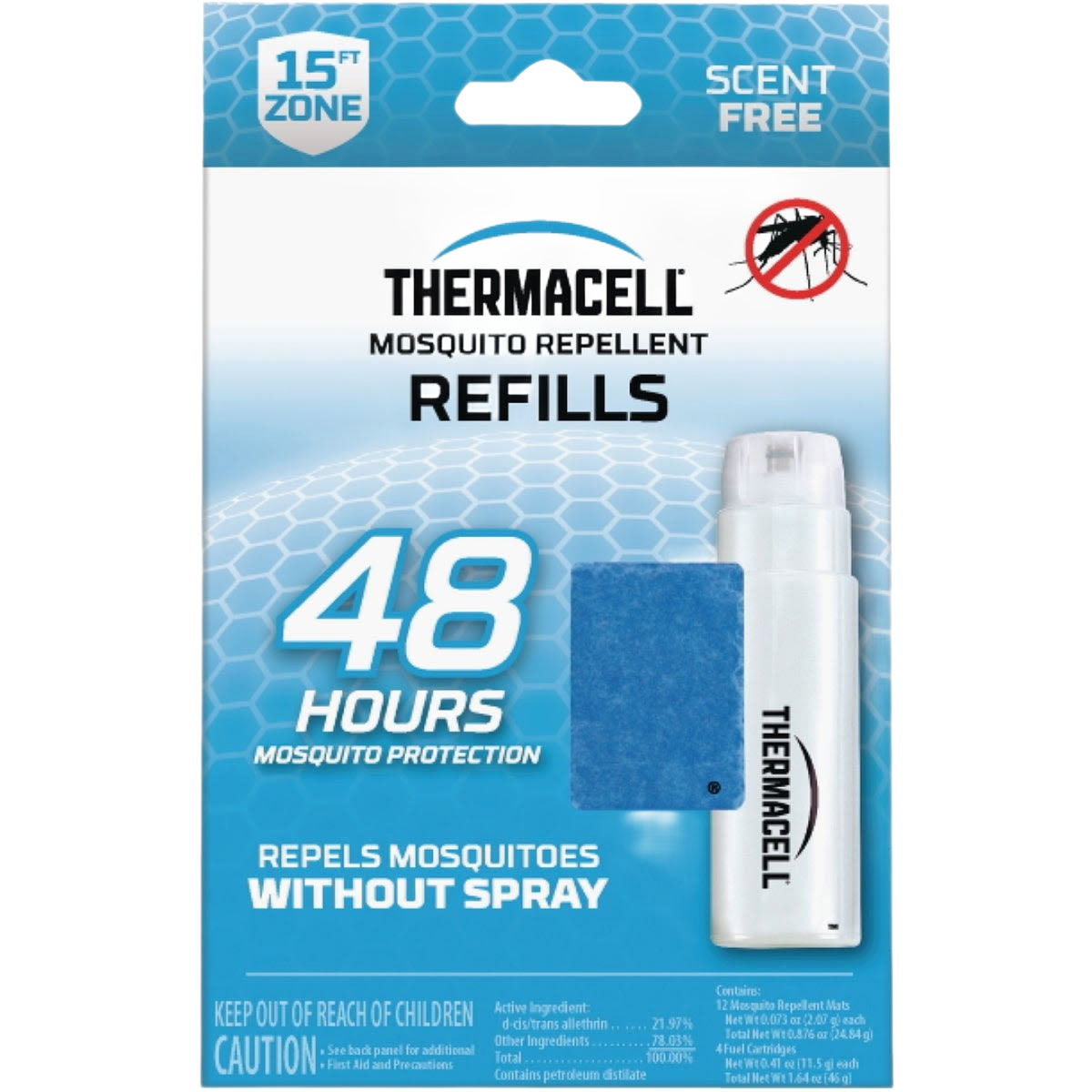 Thermacell mosquito repellent refills providing 48 hours of scent-free protection in a 4-pack for home use