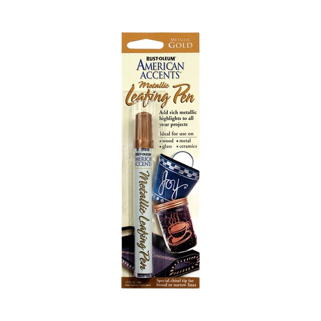Gold metallic leafing pen with chisel tip for detailing wood, metal, glass, and ceramics in specialty paint collections